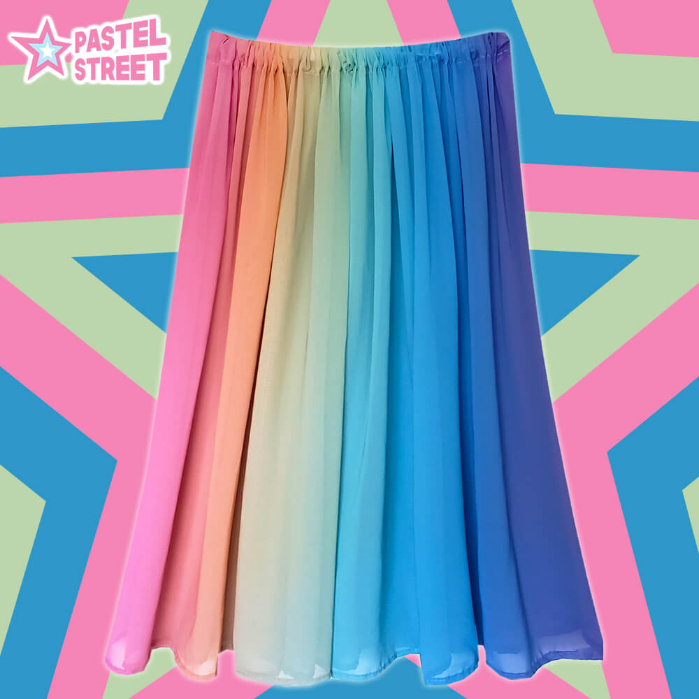 Stunning Rainbow Long Skirt - Pastel Street